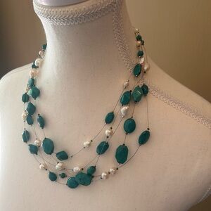 Elegant Multi-Strand Green and Pearl Necklace